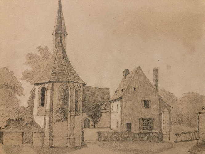 Dessin XIXe 1830 Crayon Savoie ? Village A Identifier Montagne Art Ancien