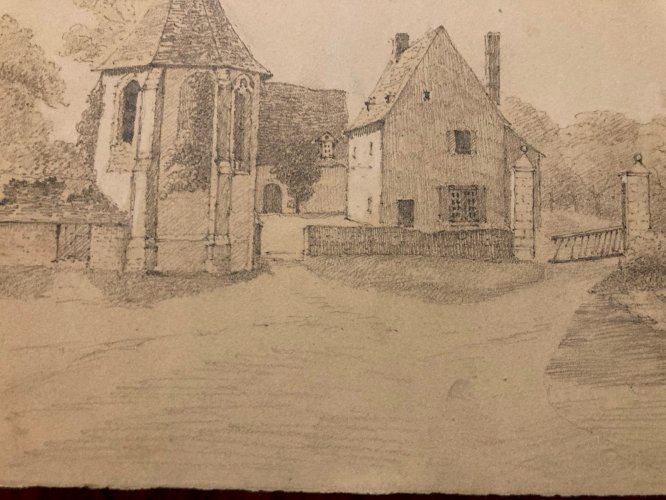 Dessin XIXe 1830 Crayon Savoie ? Village A Identifier Montagne Art Ancien