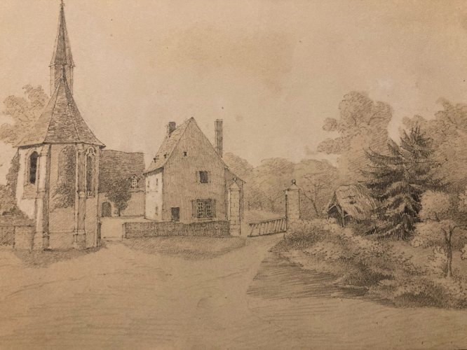 Dessin XIXe 1830 Crayon Savoie ? Village A Identifier Montagne Art Ancien