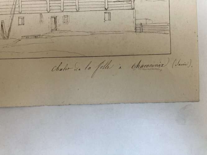Dessin XIXe 1830 Encre A Identifier Chamonix Chalet De La Folle Mont Blanc
