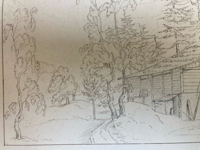 Dessin XIXe 1830 Encre A Identifier Chamonix Chalet De La Folle Mont Blanc