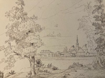 Drawing XIXth 1830 Ink To Identify P Chamonix Old Tree Mont Blanc