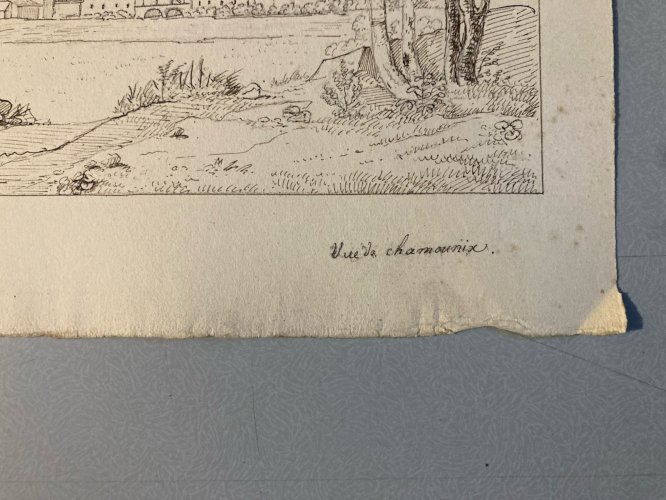 Dessin XIXe 1830 Encre A Identifier P Chamonix Ancien Arbre Mont Blanc