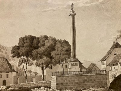 Dessin XIXe 1830 Encre Lavis Colonne Charles Félix Bonneville Savoie