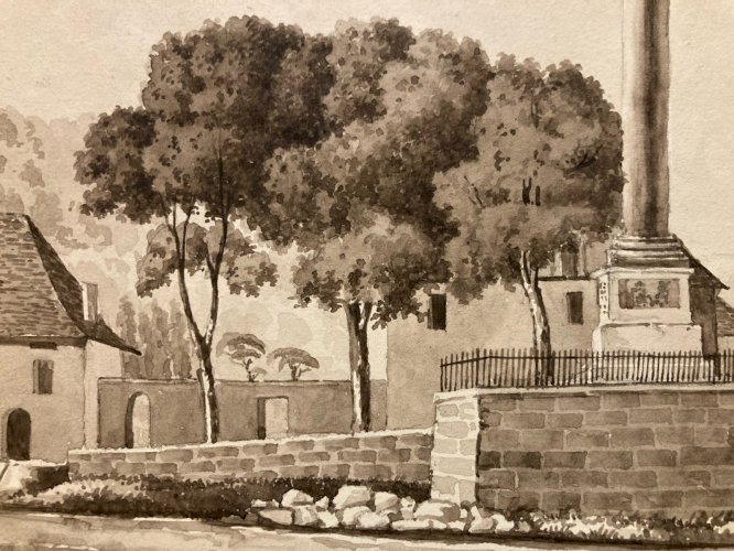 Dessin XIXe 1830 Encre Lavis Colonne Charles Félix Bonneville Savoie