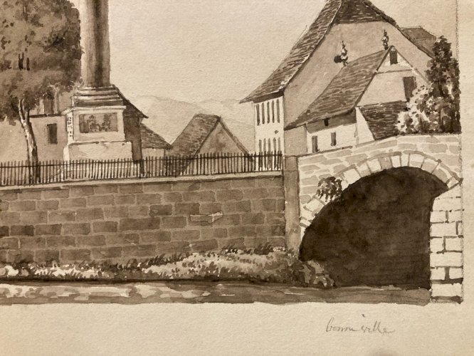 Dessin XIXe 1830 Encre Lavis Colonne Charles Félix Bonneville Savoie