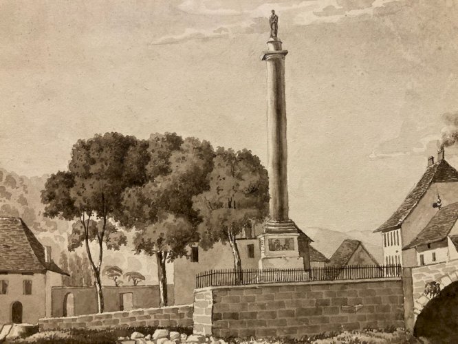 Dessin XIXe 1830 Encre Lavis Colonne Charles Félix Bonneville Savoie