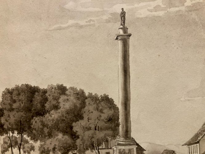 Dessin XIXe 1830 Encre Lavis Colonne Charles Félix Bonneville Savoie