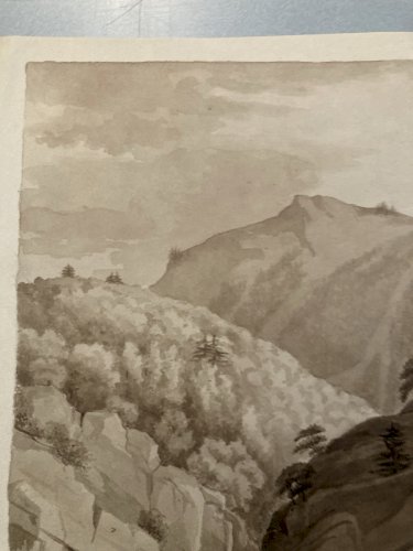 Dessin XIXe 1830 Encre Lavis Peinture Suisse ? Cascade Ancien Alpes