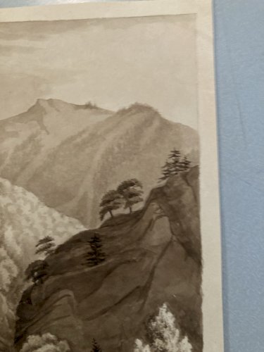 Dessin XIXe 1830 Encre Lavis Peinture Suisse ? Cascade Ancien Alpes
