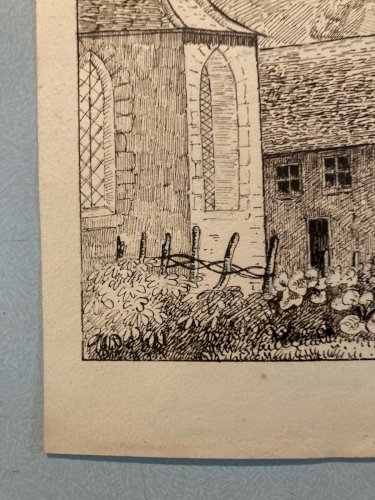 Dessin XIXe 1830 Encre Peinture Suisse ? Chateau Ruines Ancien Alpes