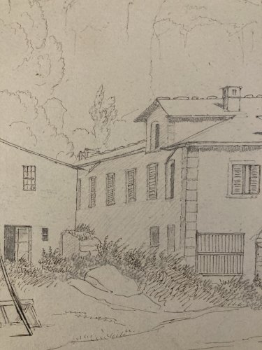 Dessin XIXe 1830 Martigny Valais Suisse Chateau Ruines Ancien Alpes Montagne Art