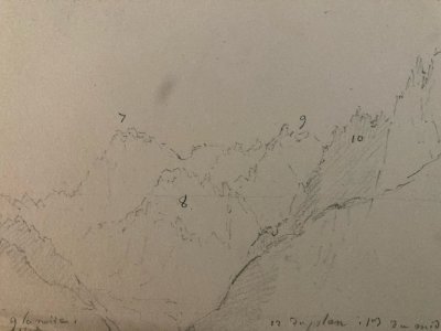 Dessin XIXe 1830 Massif Du Mont Blanc Drawing Italie Chamonix Crayon Montagne
