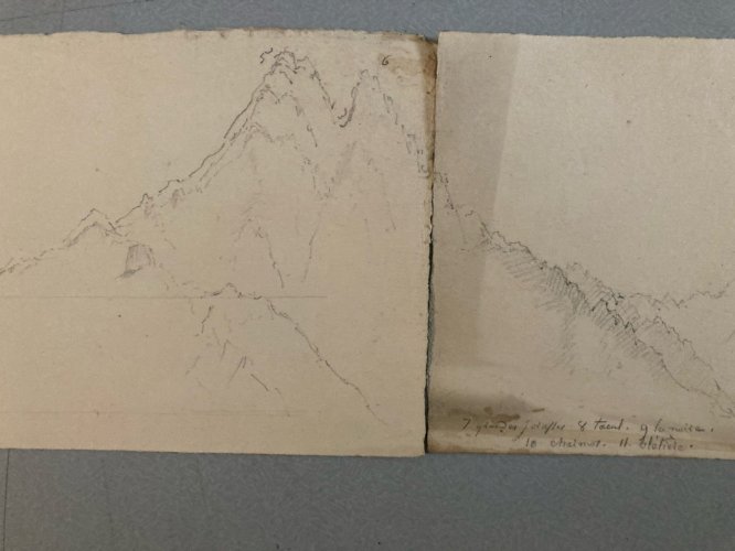 Dessin XIXe 1830 Massif Du Mont Blanc Drawing Italie Chamonix Crayon Montagne