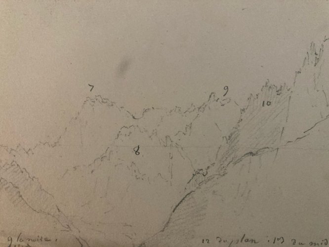 Dessin XIXe 1830 Massif Du Mont Blanc Drawing Italie Chamonix Crayon Montagne
