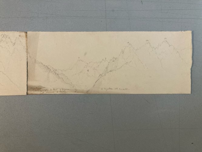 Dessin XIXe 1830 Massif Du Mont Blanc Drawing Italie Chamonix Crayon Montagne