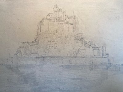 Dessin XIXe 1830 Mont Saint Michel Art Église Cathédrale Ancien Mer Océan