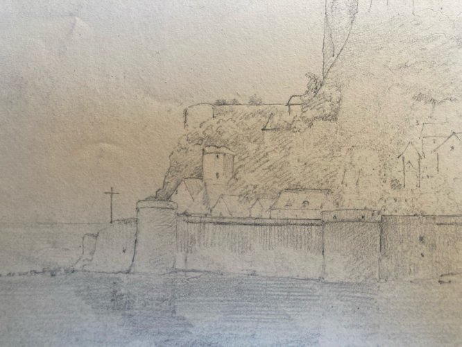 Dessin XIXe 1830 Mont Saint Michel Art Église Cathédrale Ancien Mer Océan