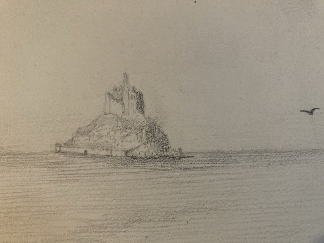 Dessin XIXe 1830 Mont Saint Michel Art Église Cathédrale Peinture Mer Océan