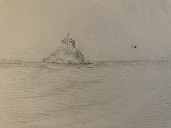 Dessin XIXe 1830 Mont Saint Michel Art Église Cathédrale Peinture Mer Océan