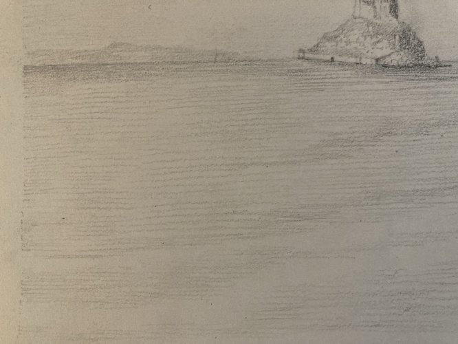 Dessin XIXe 1830 Mont Saint Michel Art Église Cathédrale Peinture Mer Océan