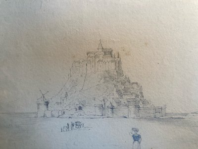 Dessin XIXe 1830 Mont Saint Michel Art Église Goémon Ancien Mer Océan Goemond