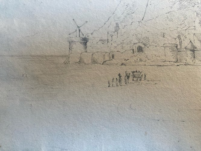 Dessin XIXe 1830 Mont Saint Michel Art Église Goémon Ancien Mer Océan Goemond