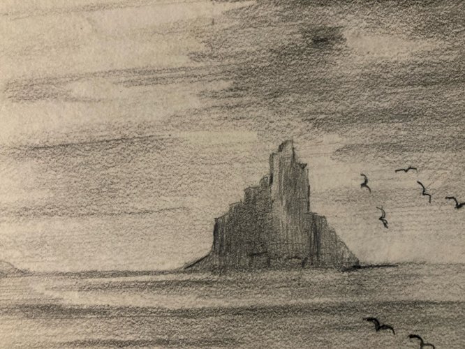 Dessin XIXe 1830 Mont Saint Michel Art Église Goémon Ancien Océan Goemond Mer