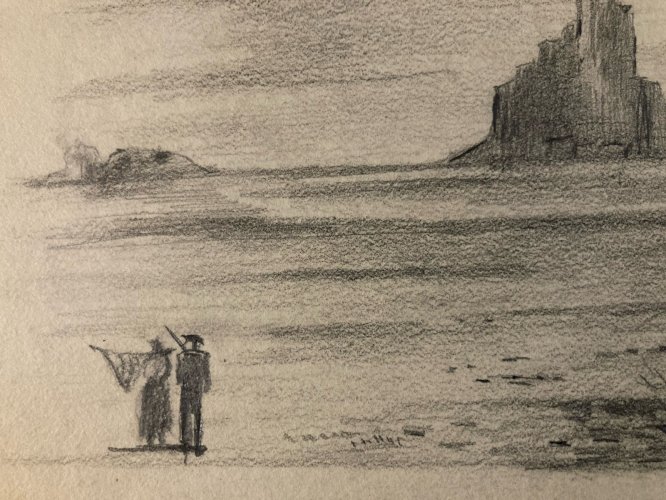 Dessin XIXe 1830 Mont Saint Michel Art Église Goémon Ancien Océan Goemond Mer