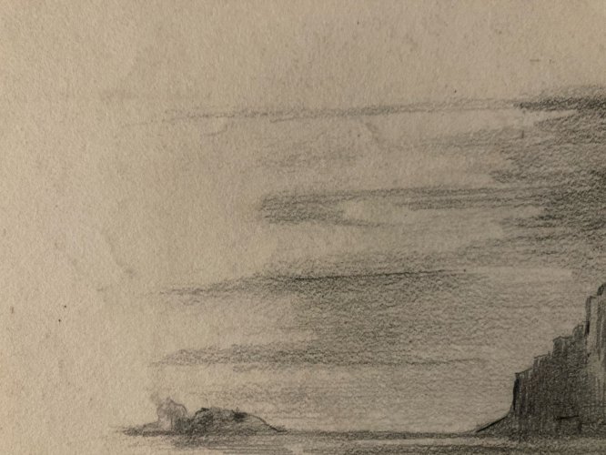 Dessin XIXe 1830 Mont Saint Michel Art Église Goémon Ancien Océan Goemond Mer