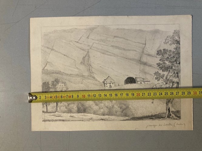 Dessin XIXe 1830 Passage Des Échelles Saint Christophe Crayon Montagne Savoie