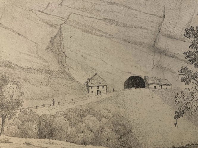 Dessin XIXe 1830 Passage Des Échelles Saint Christophe Crayon Montagne Savoie