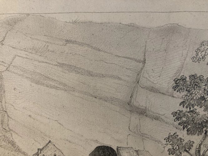 Dessin XIXe 1830 Passage Des Échelles Saint Christophe Crayon Montagne Savoie