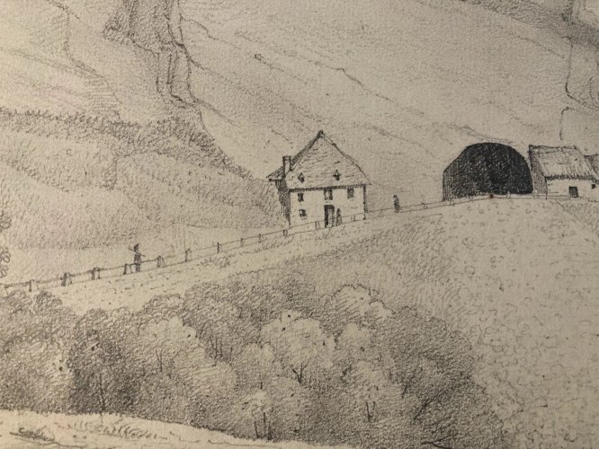 Dessin XIXe 1830 Passage Des Échelles Saint Christophe Crayon Montagne Savoie