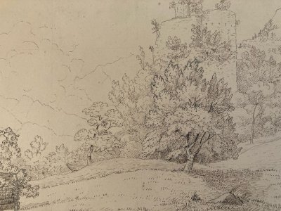 Dessin XIXe 1830 Ruines d’Unspunnen Château Suisse Foret Histoire Art Ancien