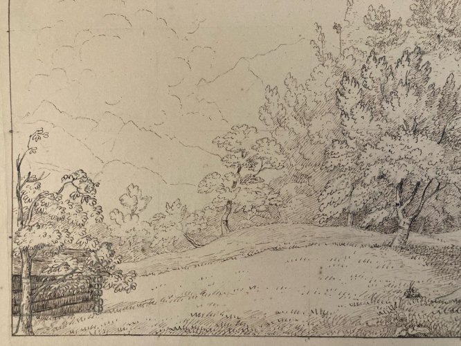 Dessin XIXe 1830 Ruines d’Unspunnen Château Suisse Foret Histoire Art Ancien