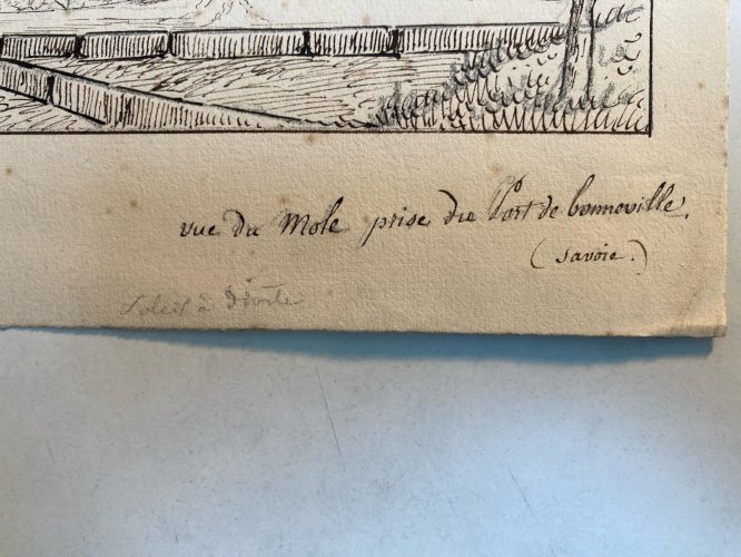 Dessin XIXe 1830 Vue Du Mole Môle Port De Bonneville Crayon Montagne Savoie Art
