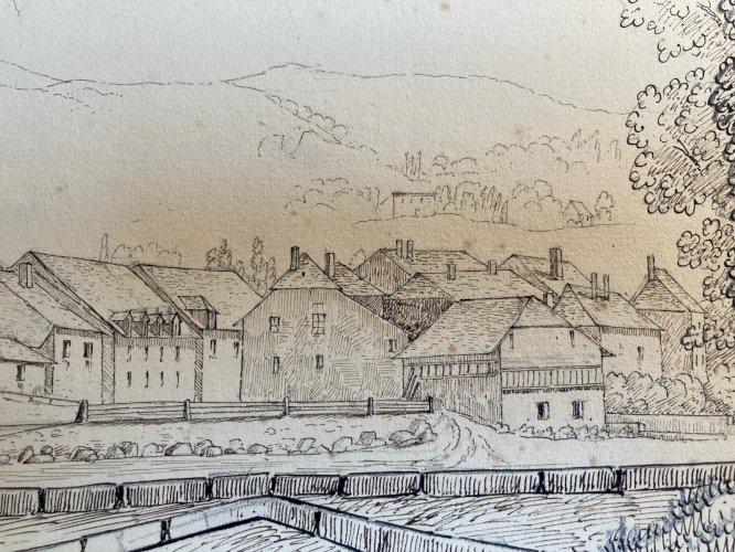 Dessin XIXe 1830 Vue Du Mole Môle Port De Bonneville Crayon Montagne Savoie Art