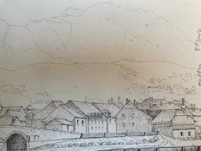 Dessin XIXe 1830 Vue Du Mole Môle Port De Bonneville Crayon Montagne Savoie Art