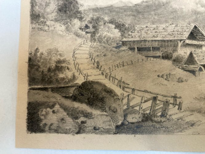 Dessin XIXe 1830 Vue Wetterhorn Crayon Montagne Suisse Alpinisme Art Ancien Mont