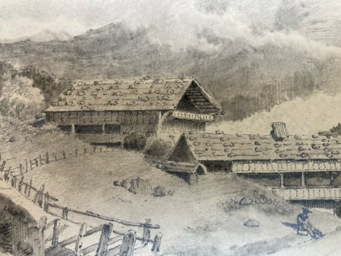 Dessin XIXe 1830 Vue Wetterhorn Crayon Montagne Suisse Alpinisme Art Ancien Mont