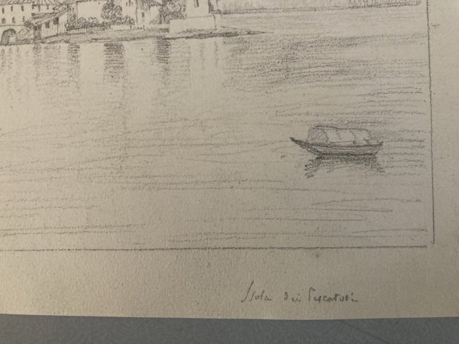 Dessin XIXe 1850 crayon Île De Pescatori Lac De Come Italie Borromées