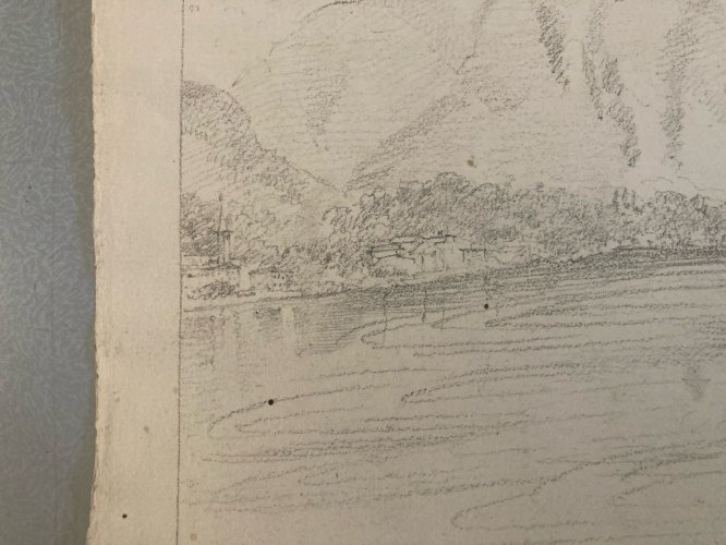 Dessin XIXe 1850 crayon Île De Pescatori Lac De Come Italie Borromées