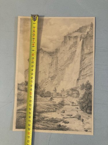 Dessin XIXe 1850 crayon Paysage Village Falaise Ancien A Identifier Art