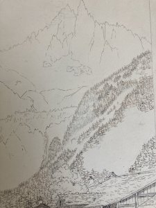 Drawing XIX 1850 Ink To Identify The Golden Needles Mont Blanc