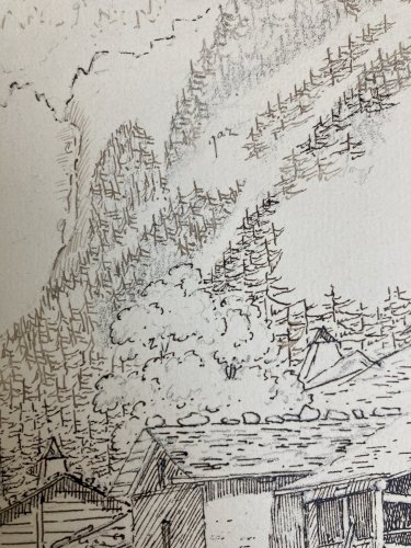 Dessin XIXe 1850 Encre A Identifier Les Aiguilles Dorées Mont Blanc