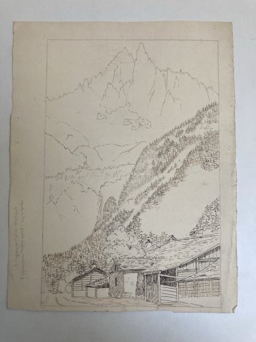 Dessin XIXe 1850 Encre A Identifier Les Aiguilles Dorées Mont Blanc