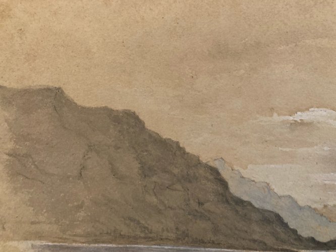 Dessin XIXe 1850 Encre A Identifier Paysage Lac Ancien Arbre Ancien