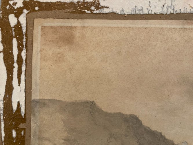 Dessin XIXe 1850 Encre A Identifier Paysage Lac Ancien Arbre Ancien