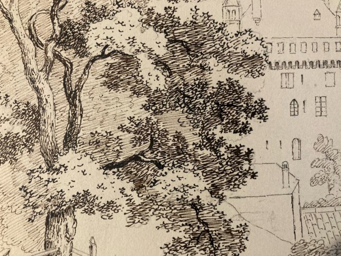 Dessin XIXe 1850 Encre A Identifier Paysage Lausanne Ancien Arbre Art